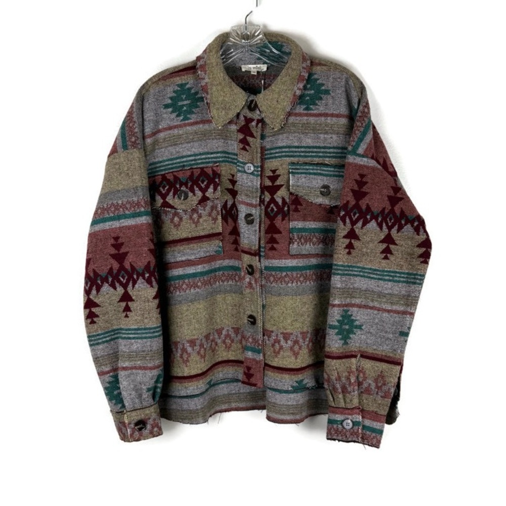 La Miel Aztec Button Up Long Sleeve Western Boho Jacket in Multicolor